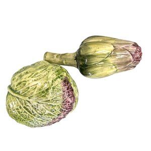 Vtg Italian Vietri Majolica Ceramic Cabbage and Artichoke Lot of 2 Vegetables